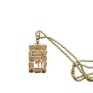 14K Gold Western Wailing Wall Chai Pendant Necklace Judaica 18" Chain